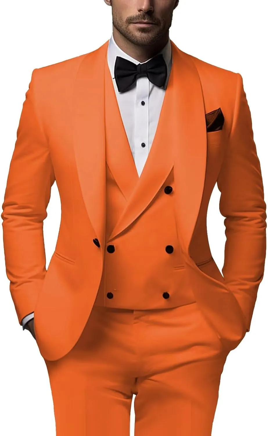 3 Piece Men's Double Breasted Suit Shawl Lapel One Button Tuxedo Suits for Men Classic Wedding Suit-Tailored Suit