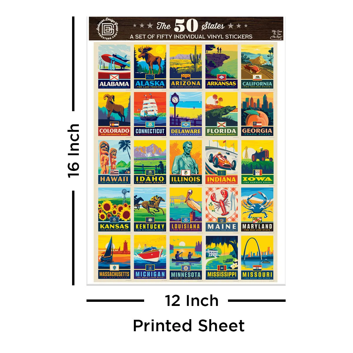 50 States US Travel Vinyl Sticker Set