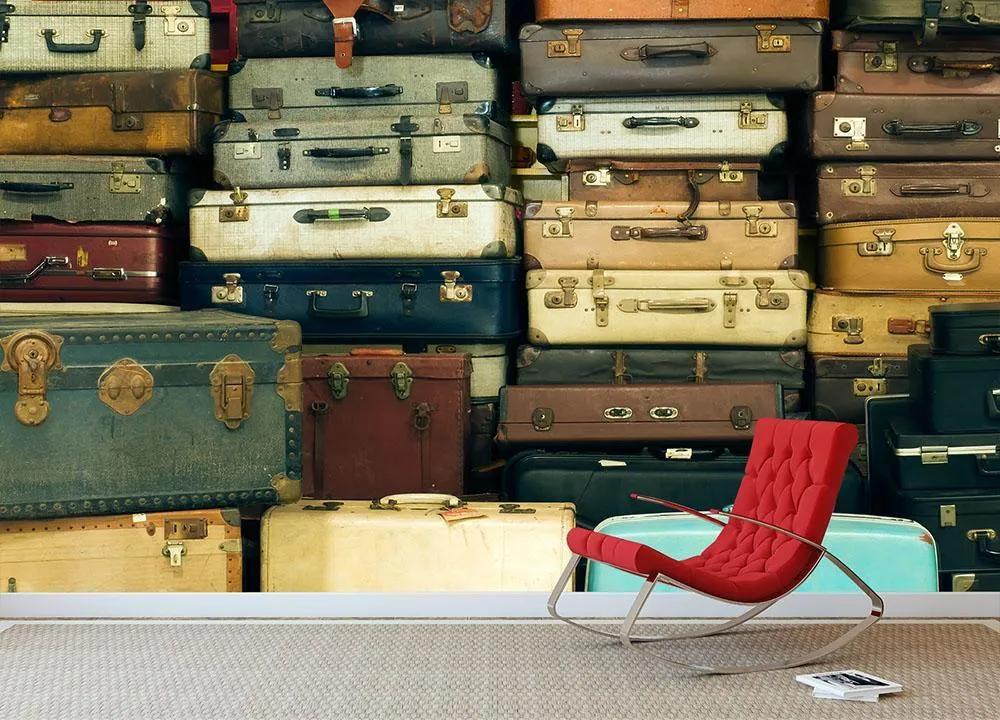 A lot of Old vintage suitcases Wall Mural Wallpaper