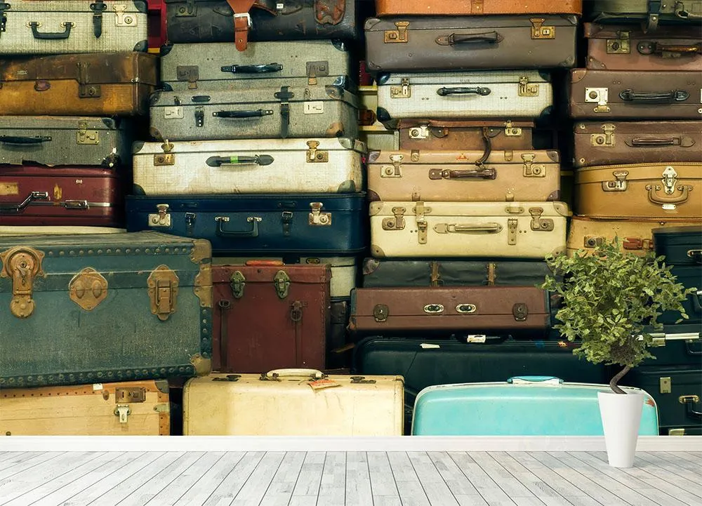 A lot of Old vintage suitcases Wall Mural Wallpaper