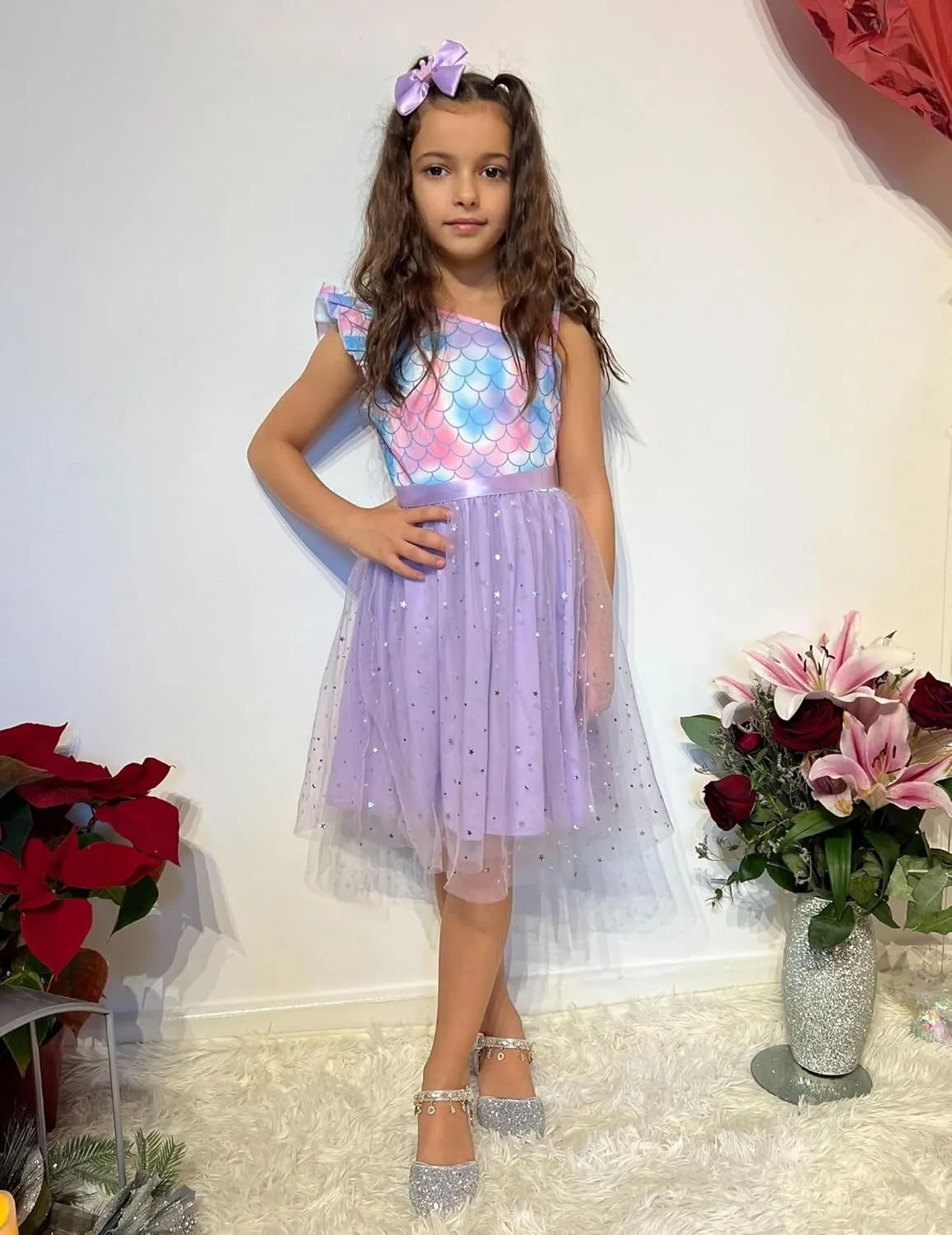 Arshiner Girls Dresses One Shoulder Ruffle Formal Tulle Dress