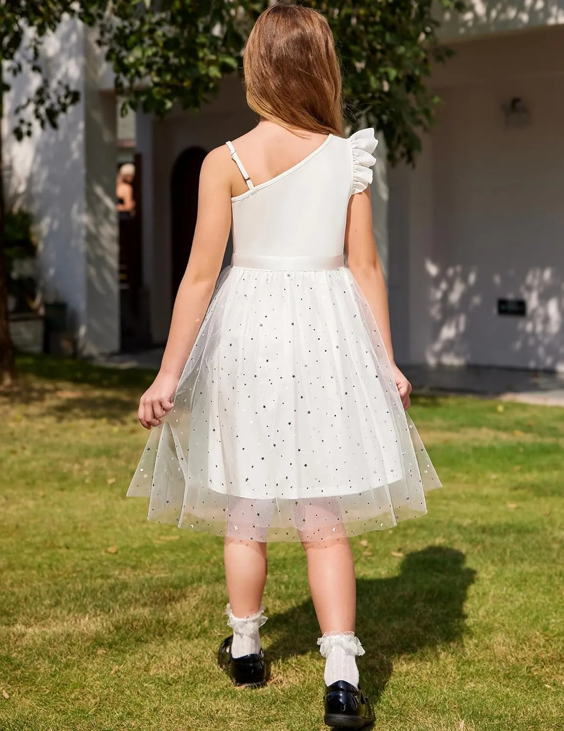 Arshiner Girls Dresses One Shoulder Ruffle Formal Tulle Dress