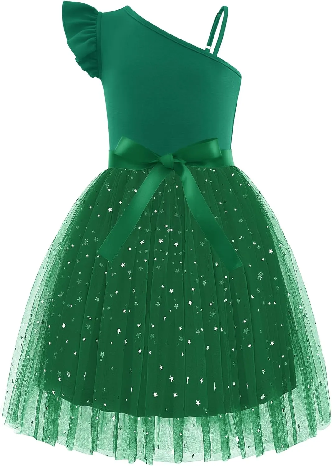 Arshiner Girls Dresses One Shoulder Ruffle Formal Tulle Dress