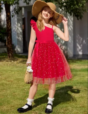 Arshiner Girls Dresses One Shoulder Ruffle Formal Tulle Dress