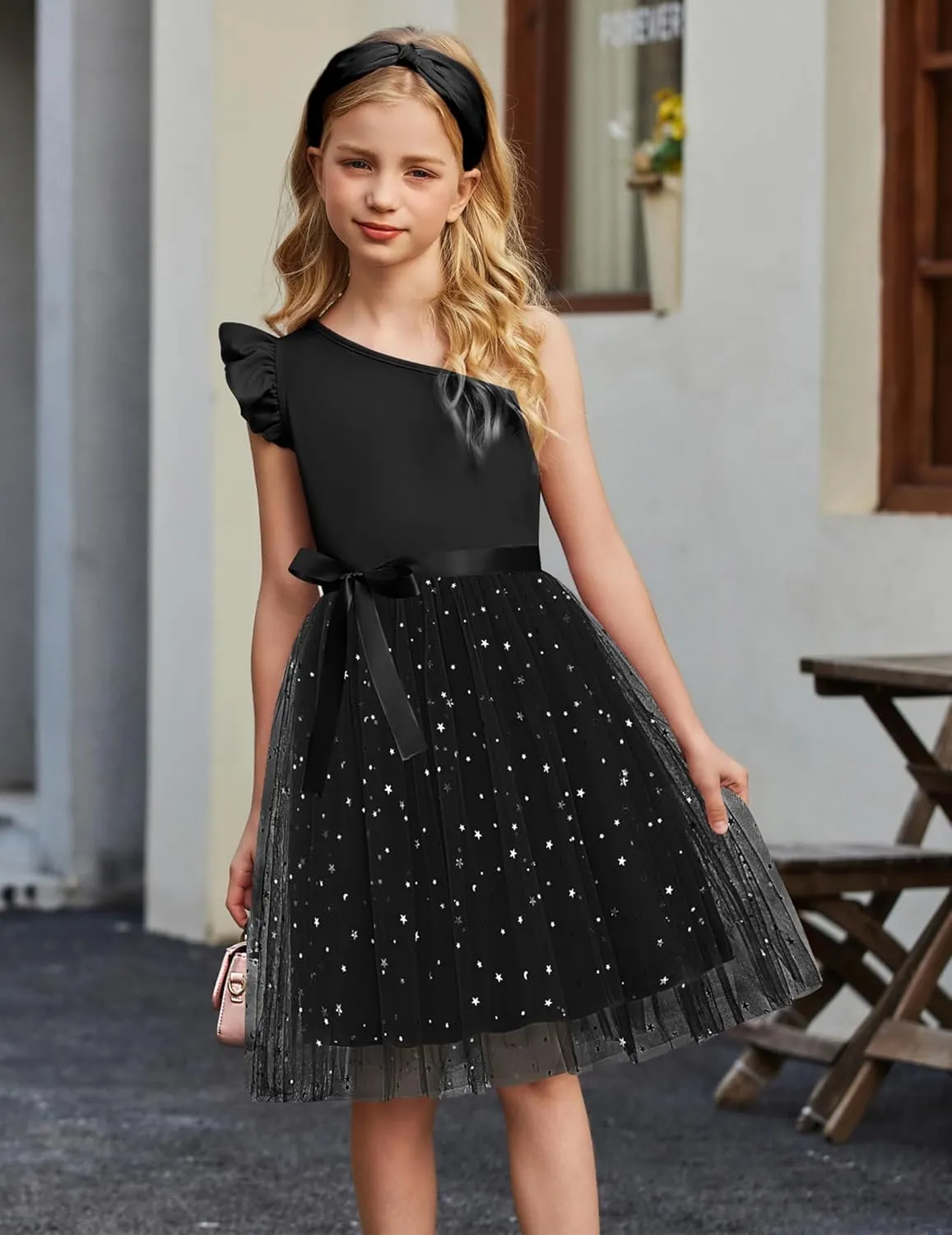 Arshiner Girls Dresses One Shoulder Ruffle Formal Tulle Dress
