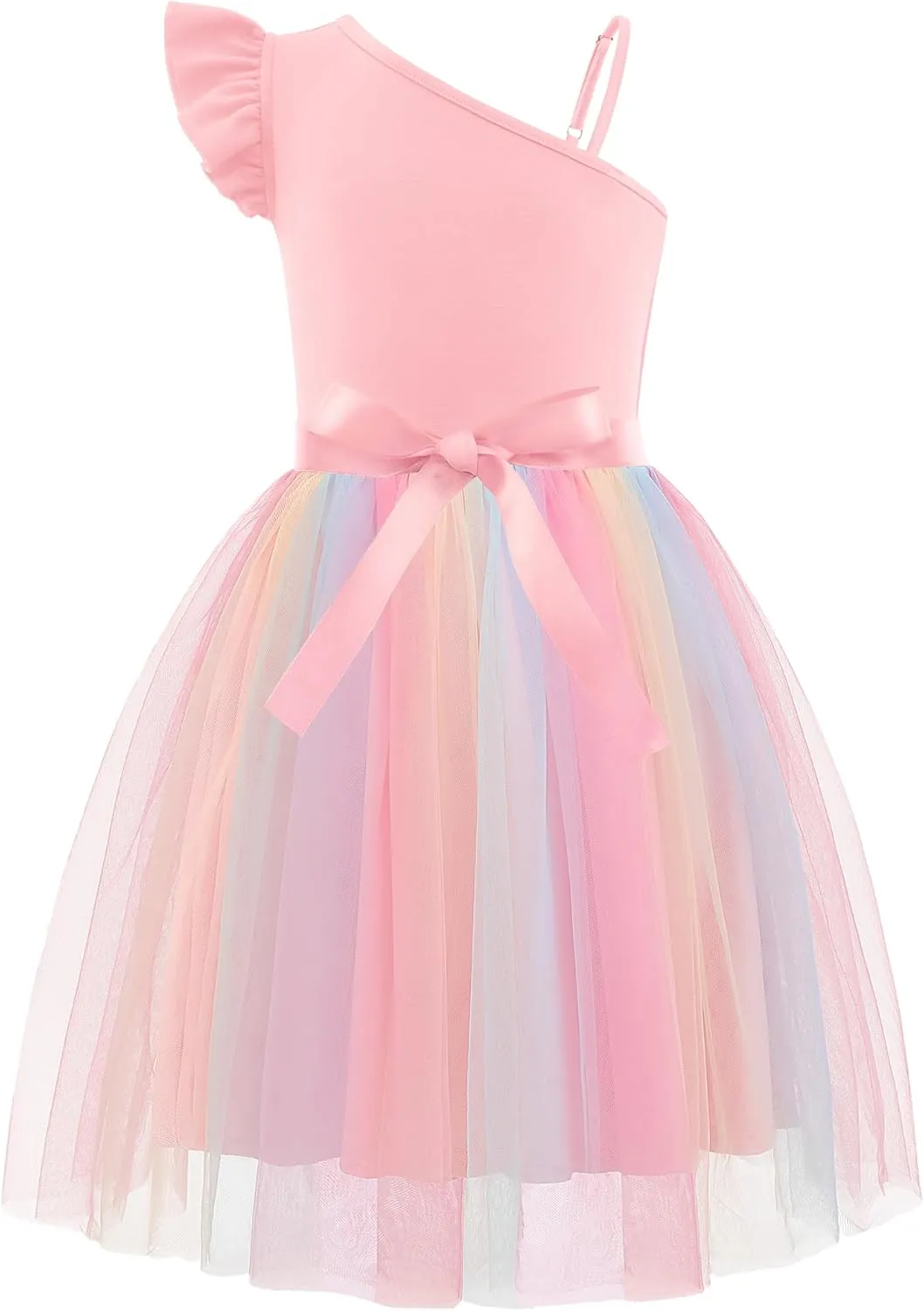 Arshiner Girls Dresses One Shoulder Ruffle Formal Tulle Dress