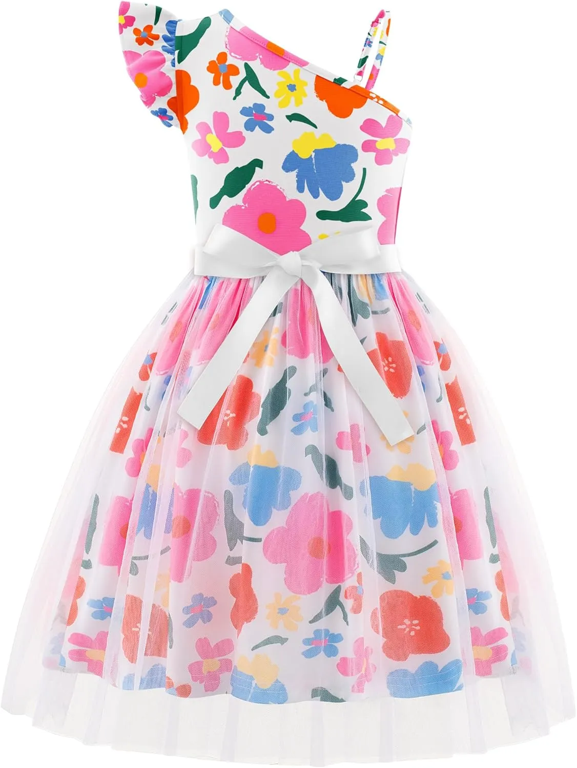 Arshiner Girls Dresses One Shoulder Ruffle Formal Tulle Dress