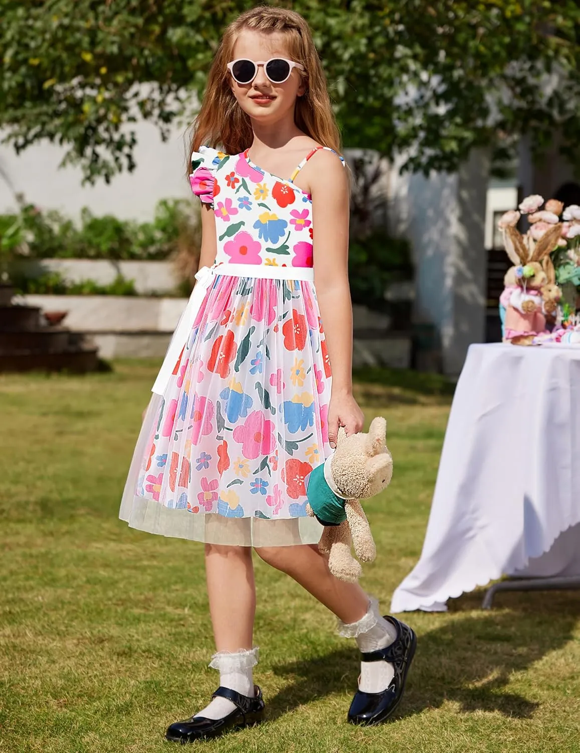 Arshiner Girls Dresses One Shoulder Ruffle Formal Tulle Dress