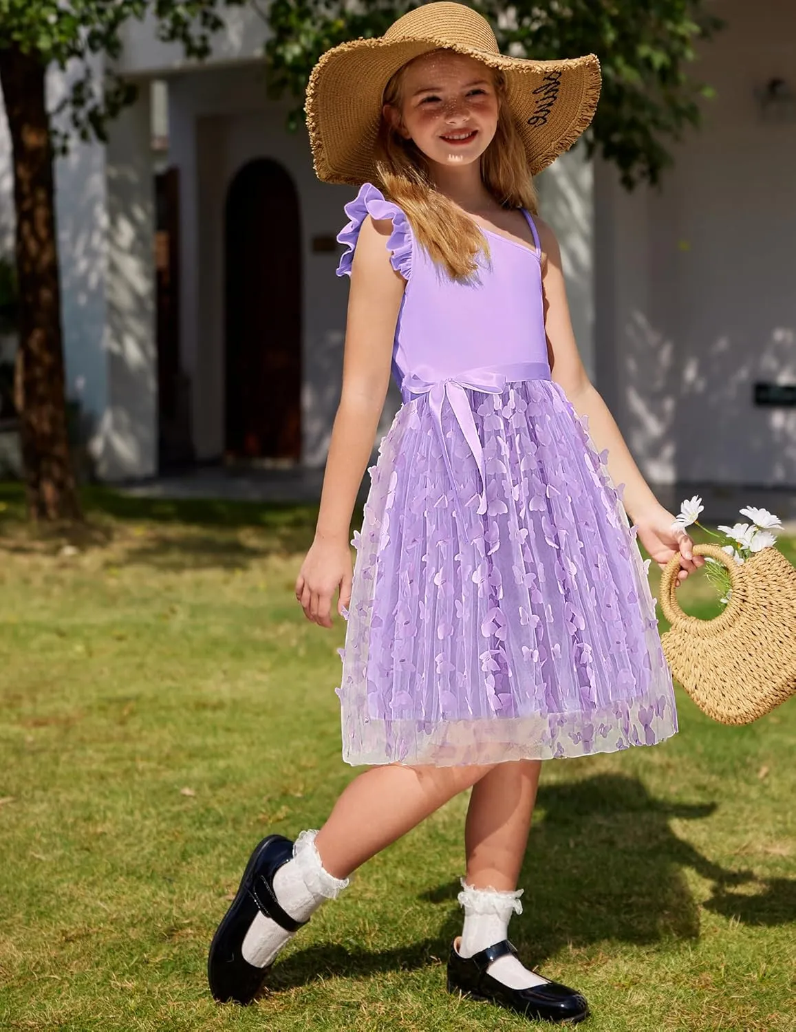 Arshiner Girls Dresses One Shoulder Ruffle Formal Tulle Dress