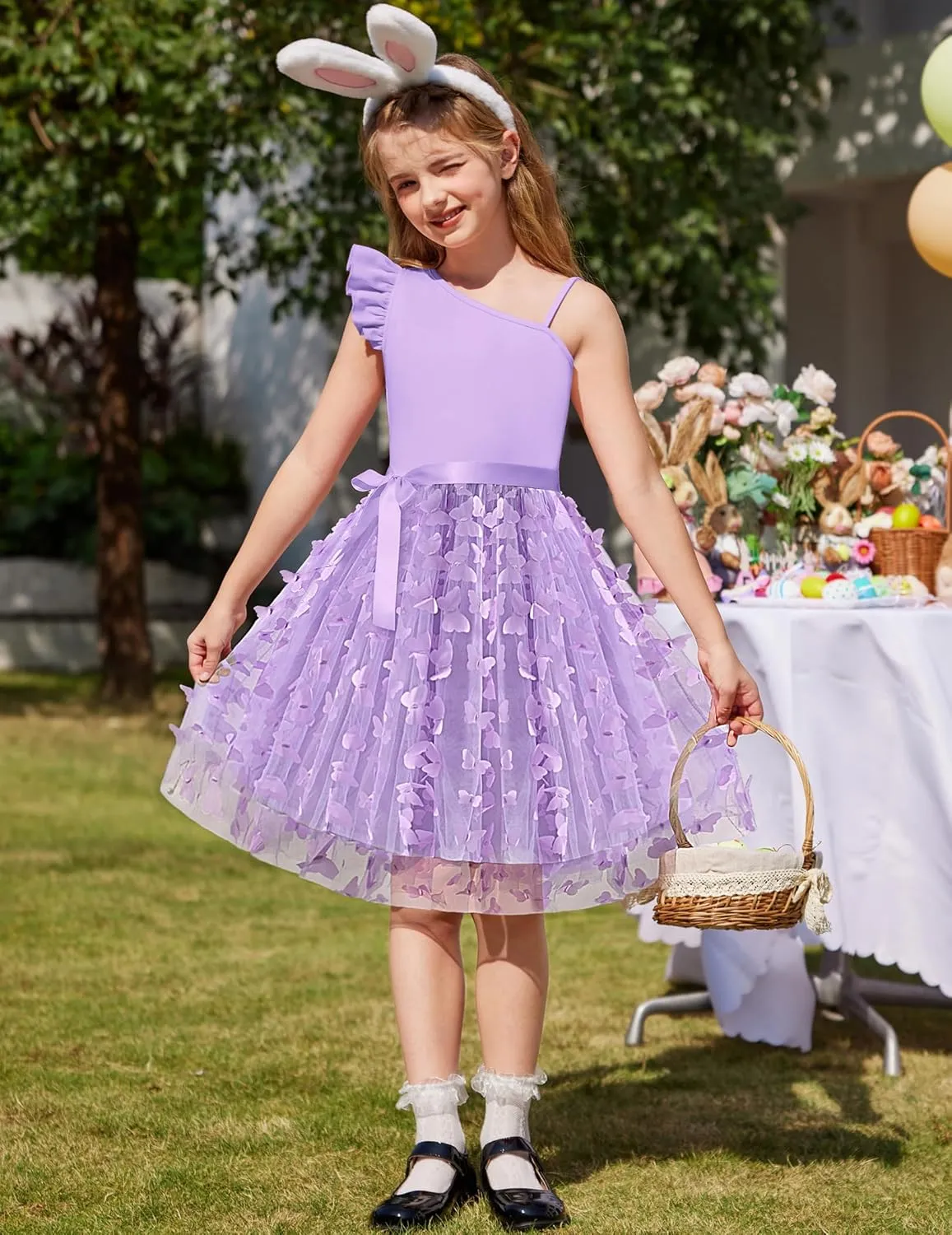 Arshiner Girls Dresses One Shoulder Ruffle Formal Tulle Dress