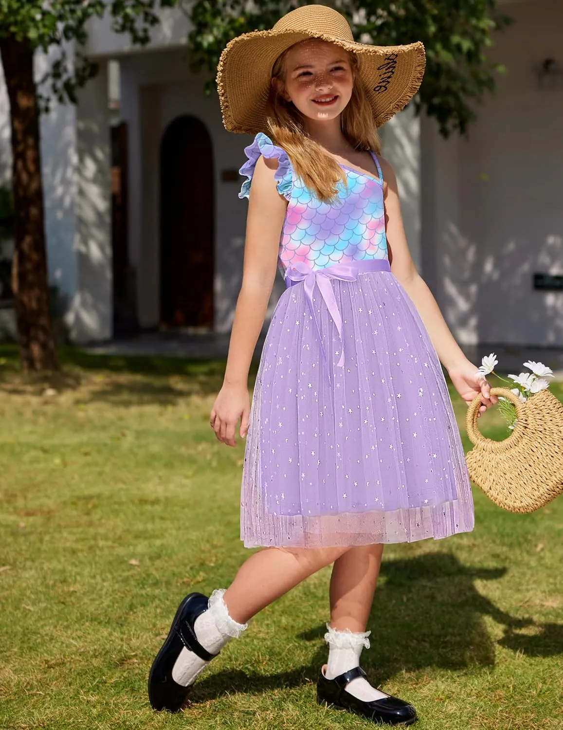 Arshiner Girls Dresses One Shoulder Ruffle Formal Tulle Dress