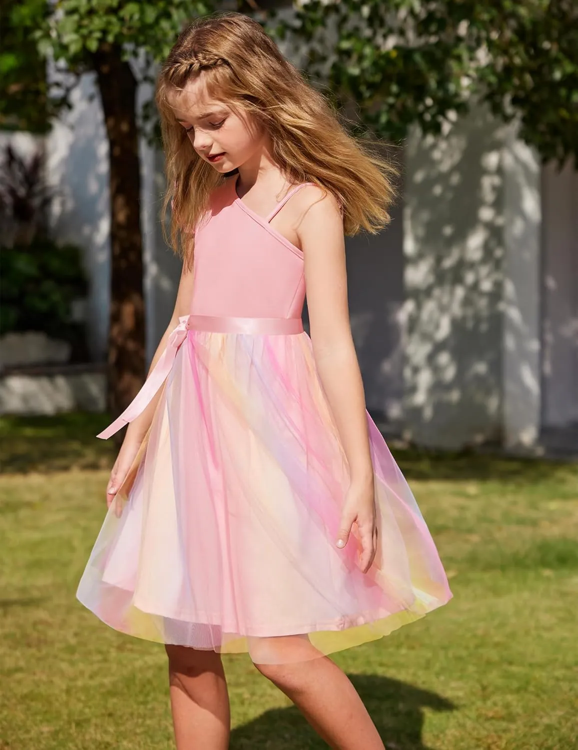 Arshiner Girls Dresses One Shoulder Ruffle Formal Tulle Dress