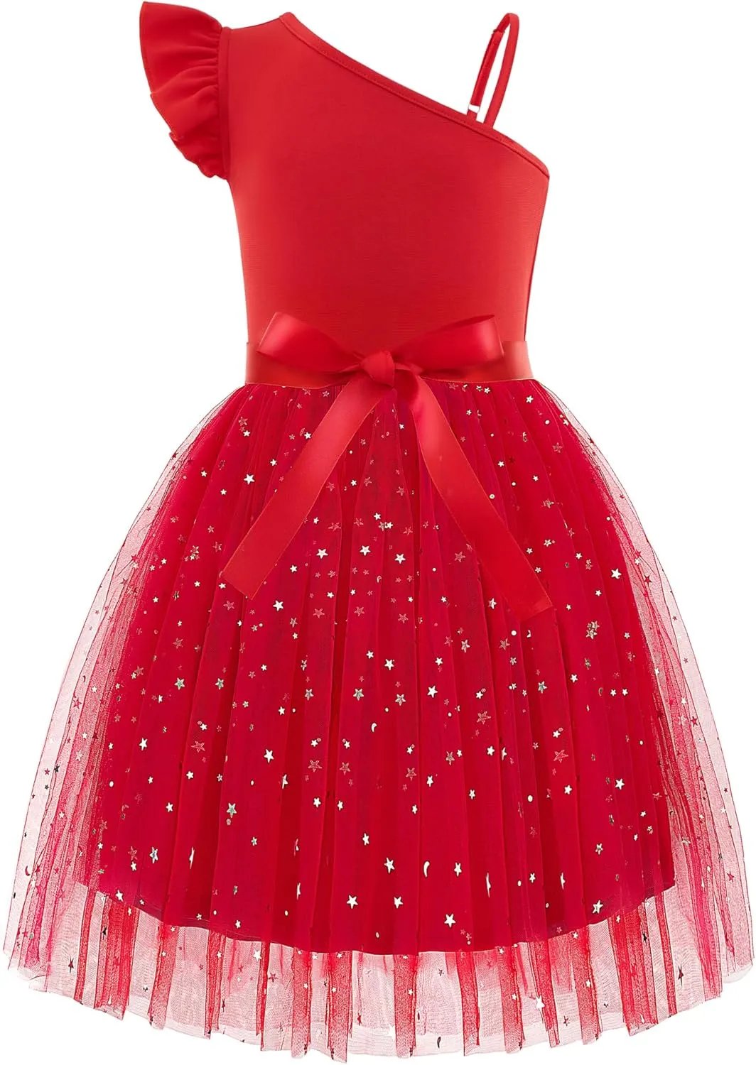 Arshiner Girls Dresses One Shoulder Ruffle Formal Tulle Dress