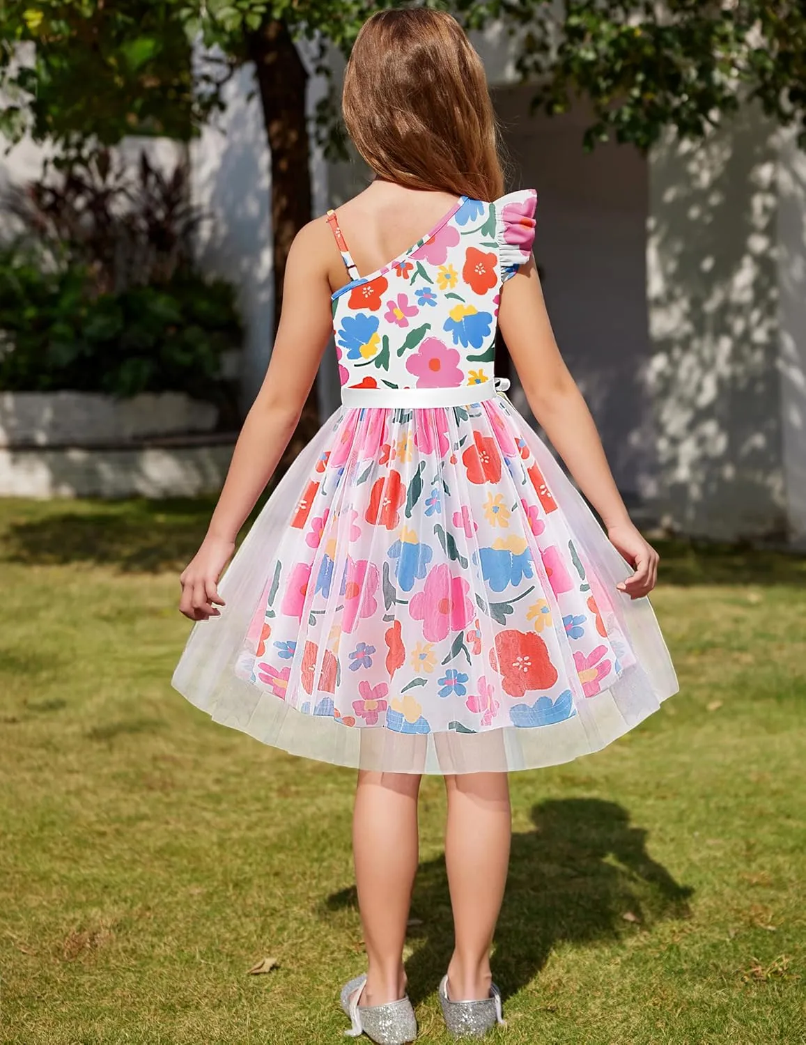 Arshiner Girls Dresses One Shoulder Ruffle Formal Tulle Dress