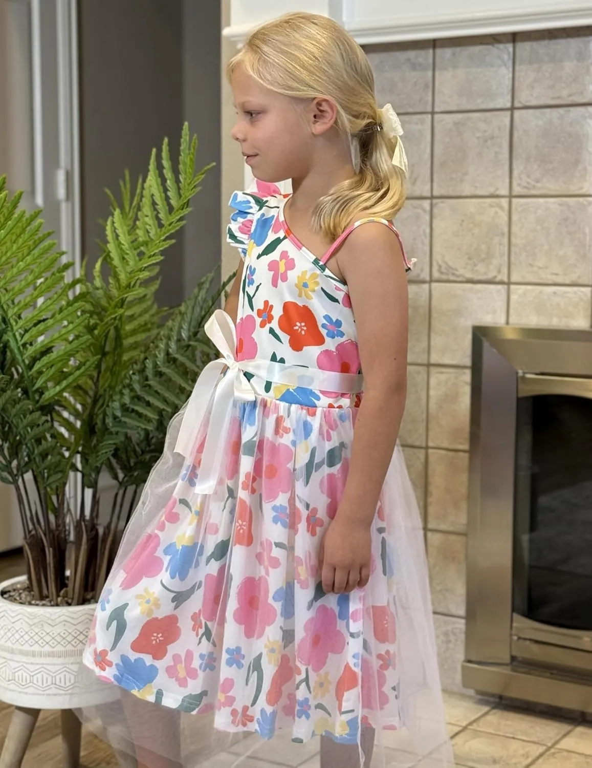 Arshiner Girls Dresses One Shoulder Ruffle Formal Tulle Dress