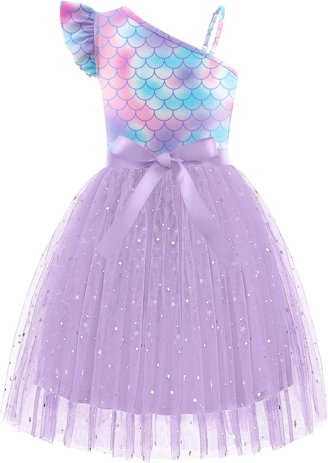 Arshiner Girls Dresses One Shoulder Ruffle Formal Tulle Dress