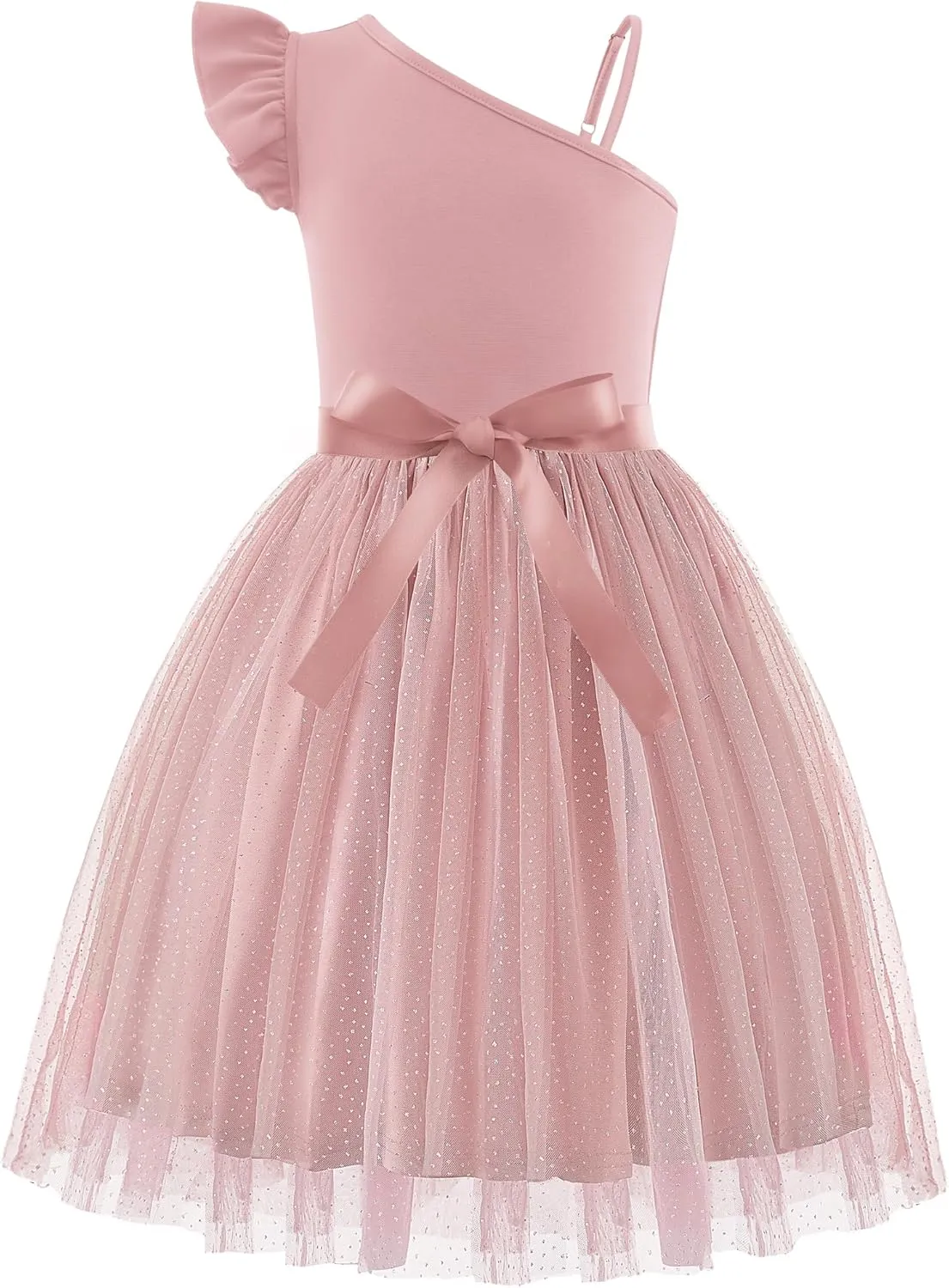 Arshiner Girls Dresses One Shoulder Ruffle Formal Tulle Dress