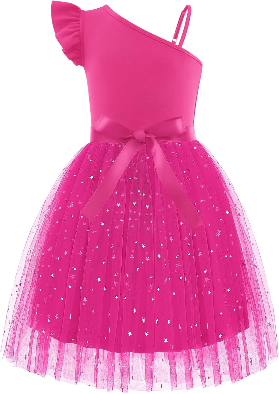 Arshiner Girls Dresses One Shoulder Ruffle Formal Tulle Dress