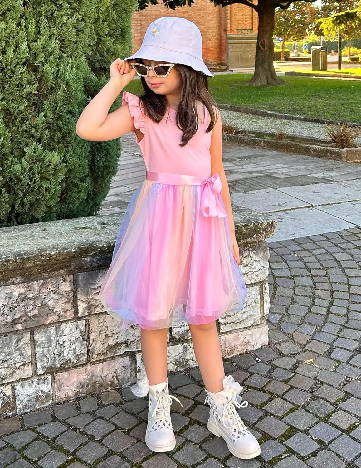 Arshiner Girls Dresses One Shoulder Ruffle Formal Tulle Dress