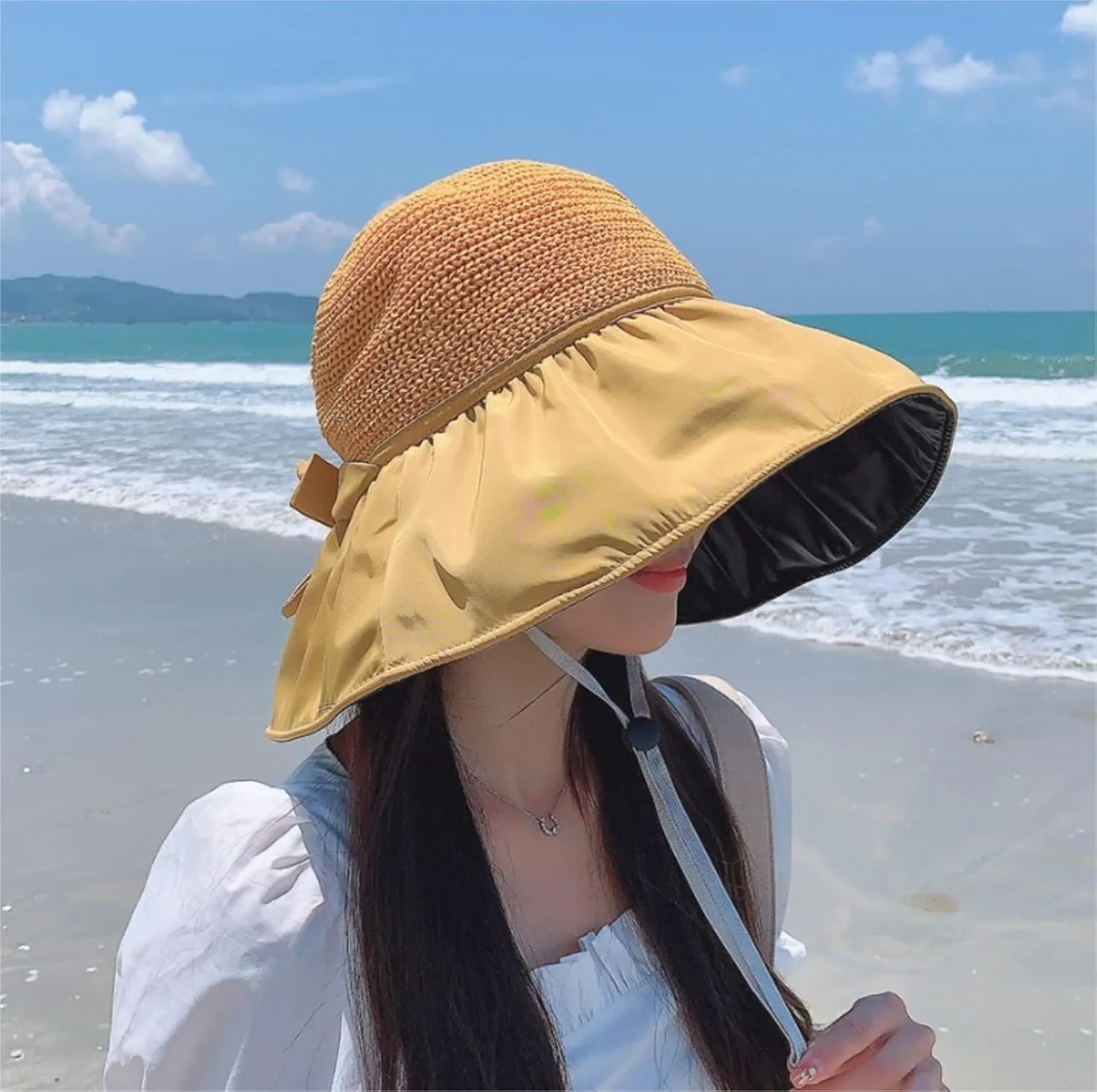 Beach Hat for Women Sun Hat Spring and Summer Sun Hat Wide-Brimmed Foldable Fisherman Hat Beach Hat Women Straw Hat