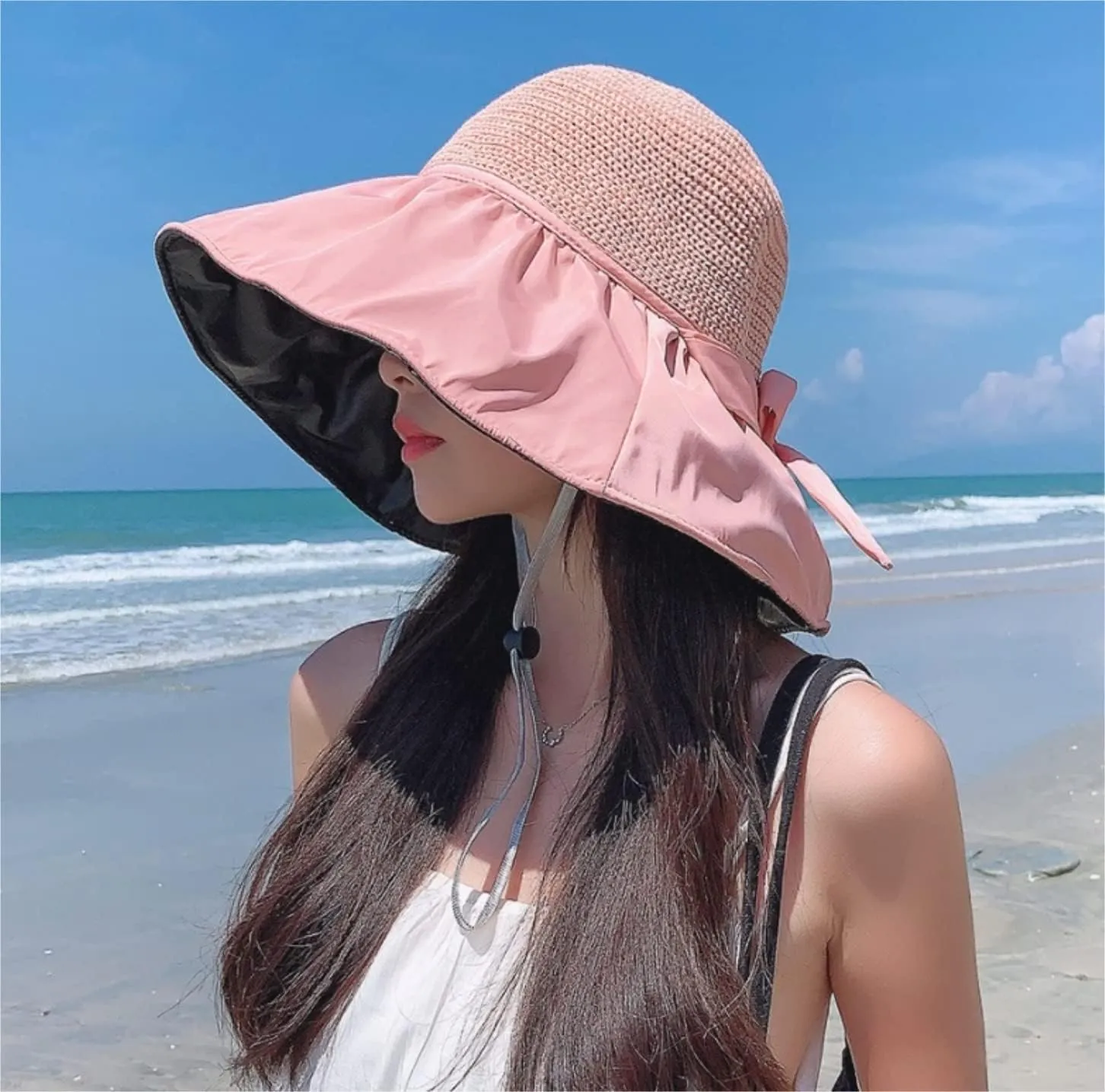 Beach Hat for Women Sun Hat Spring and Summer Sun Hat Wide-Brimmed Foldable Fisherman Hat Beach Hat Women Straw Hat