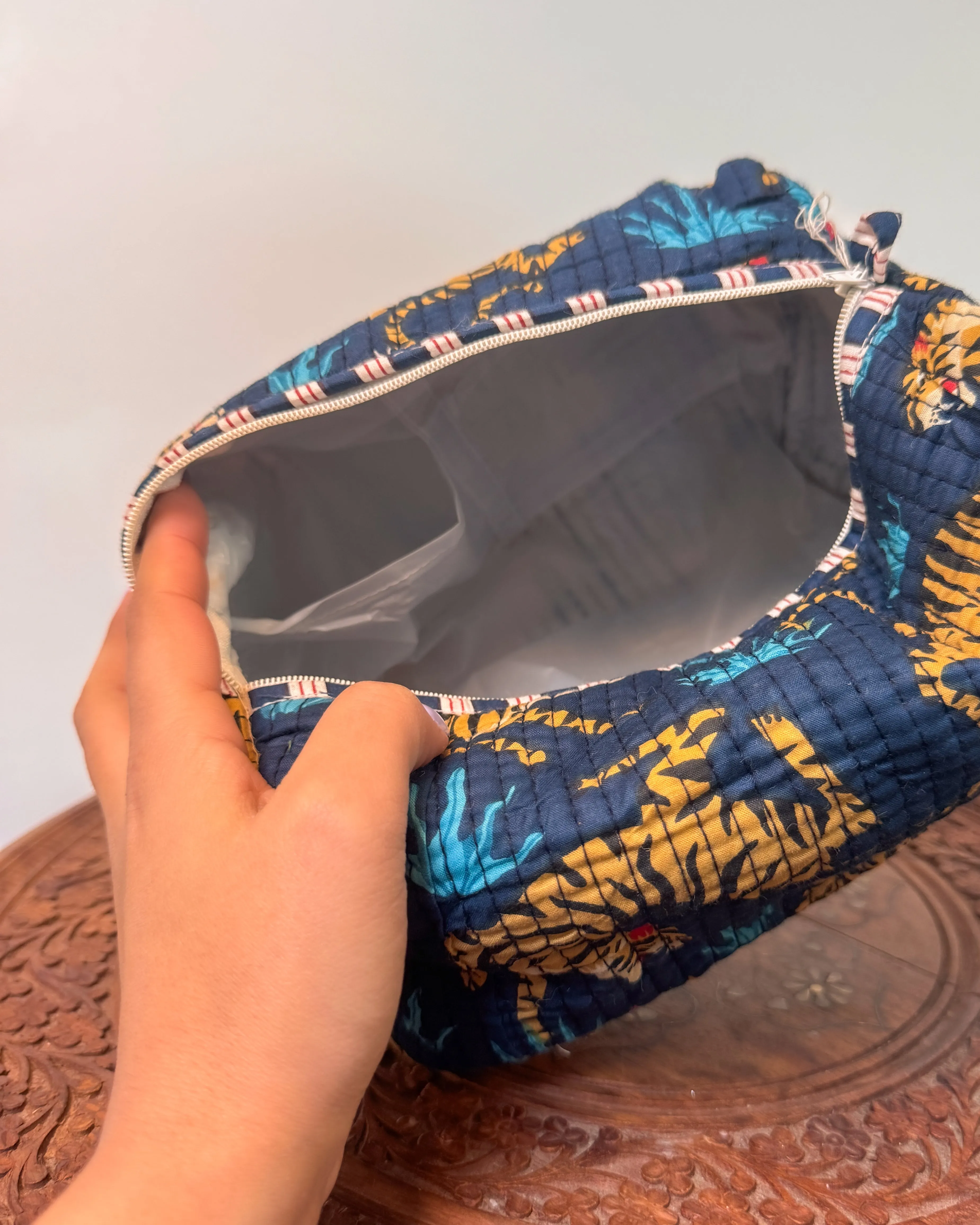 Blue tiger l Handmade Quilted Cotton Bag