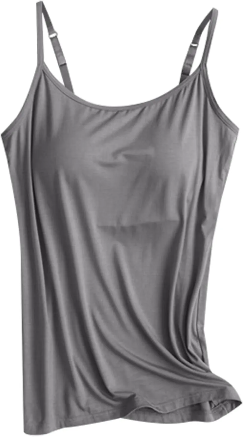 Built In Bra Tank Tops for Women Workout Yoga Undershirt Bra Padded Sports Basic Athletic Camisole Layer Padded Tops