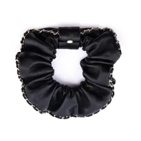 Chanel Black Leather & Chain CC Scrunchie