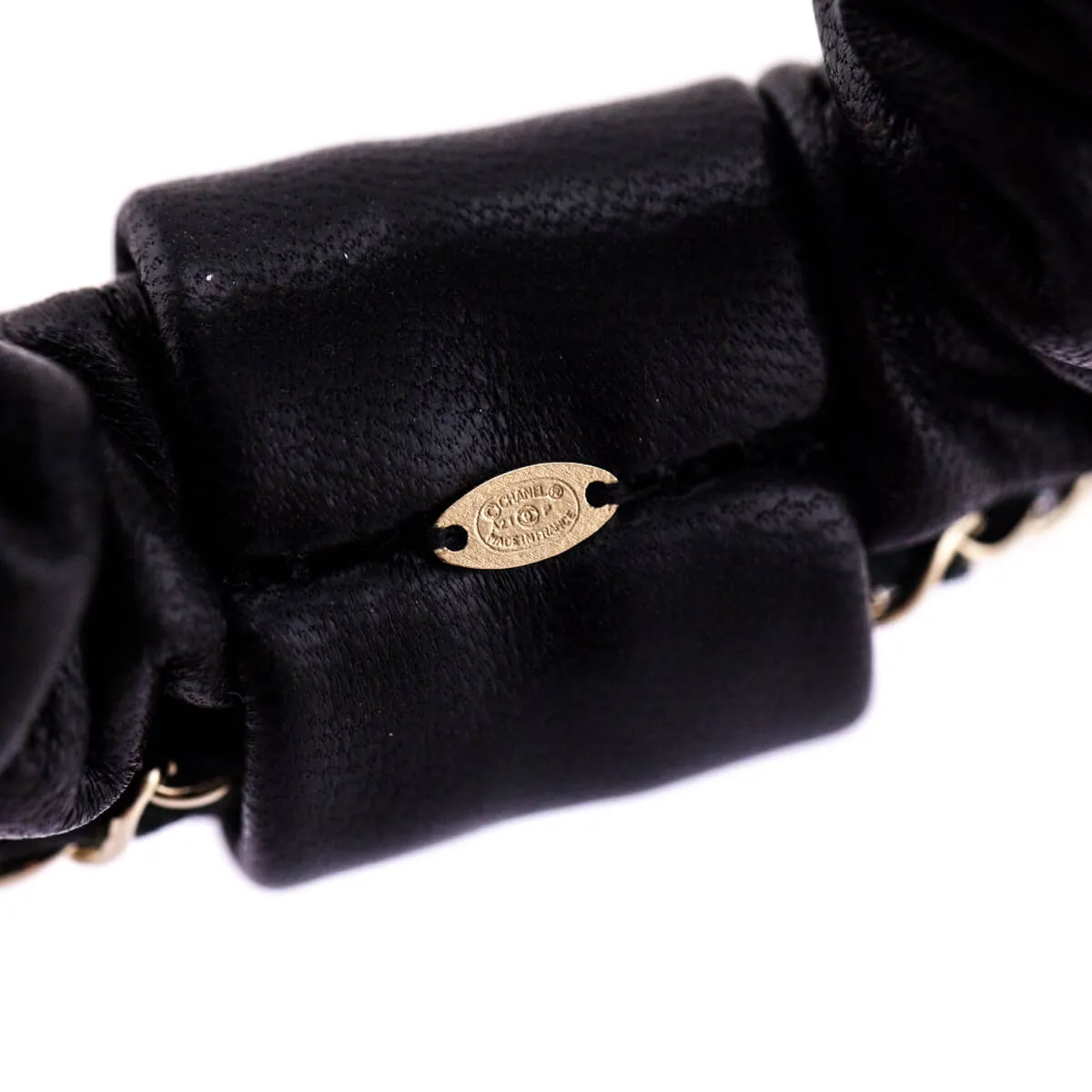 Chanel Black Leather & Chain CC Scrunchie
