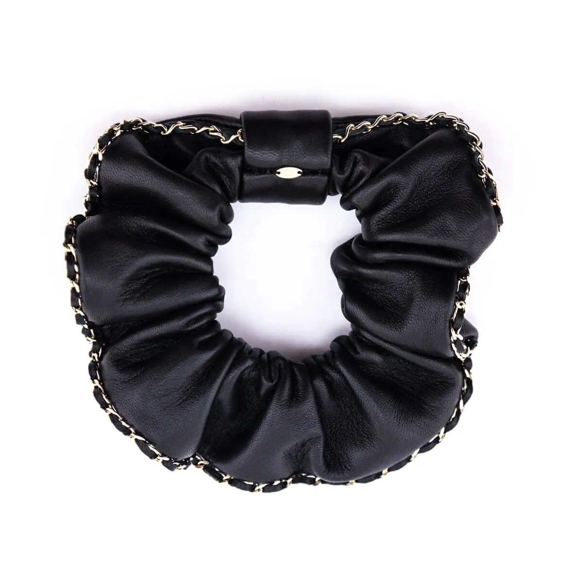 Chanel Black Leather & Chain CC Scrunchie
