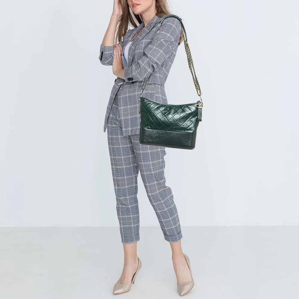 CHANEL Green Quilted Aged Leather Medium Gabrielle Hobo
