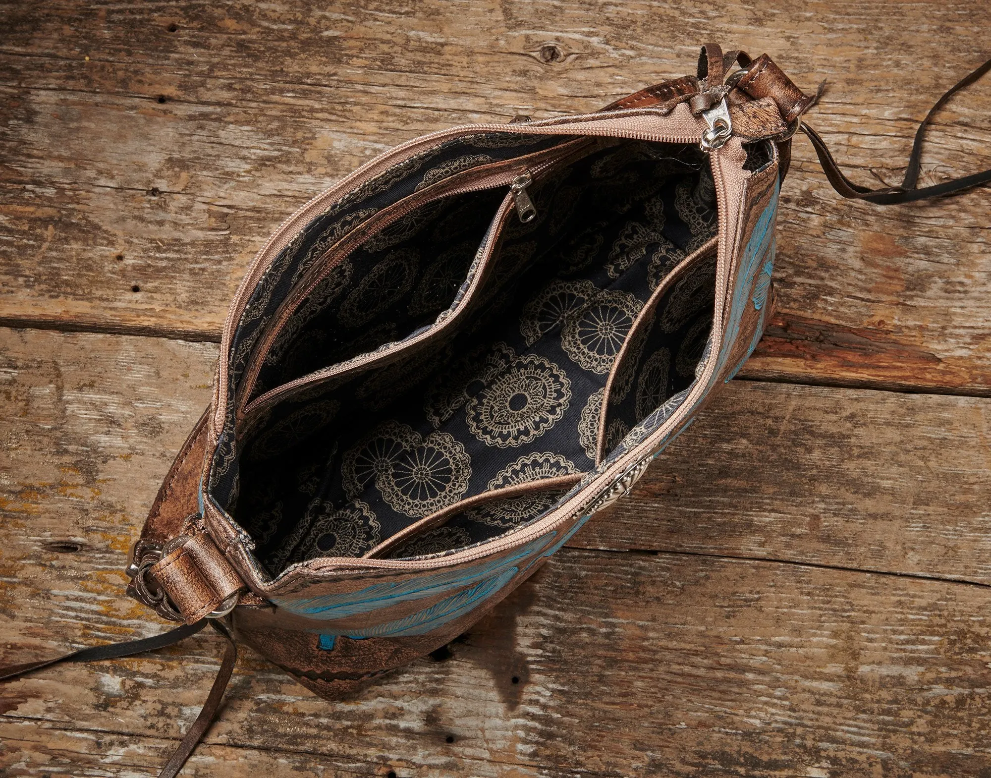 Charcoal Leather with Turquoise Feathers