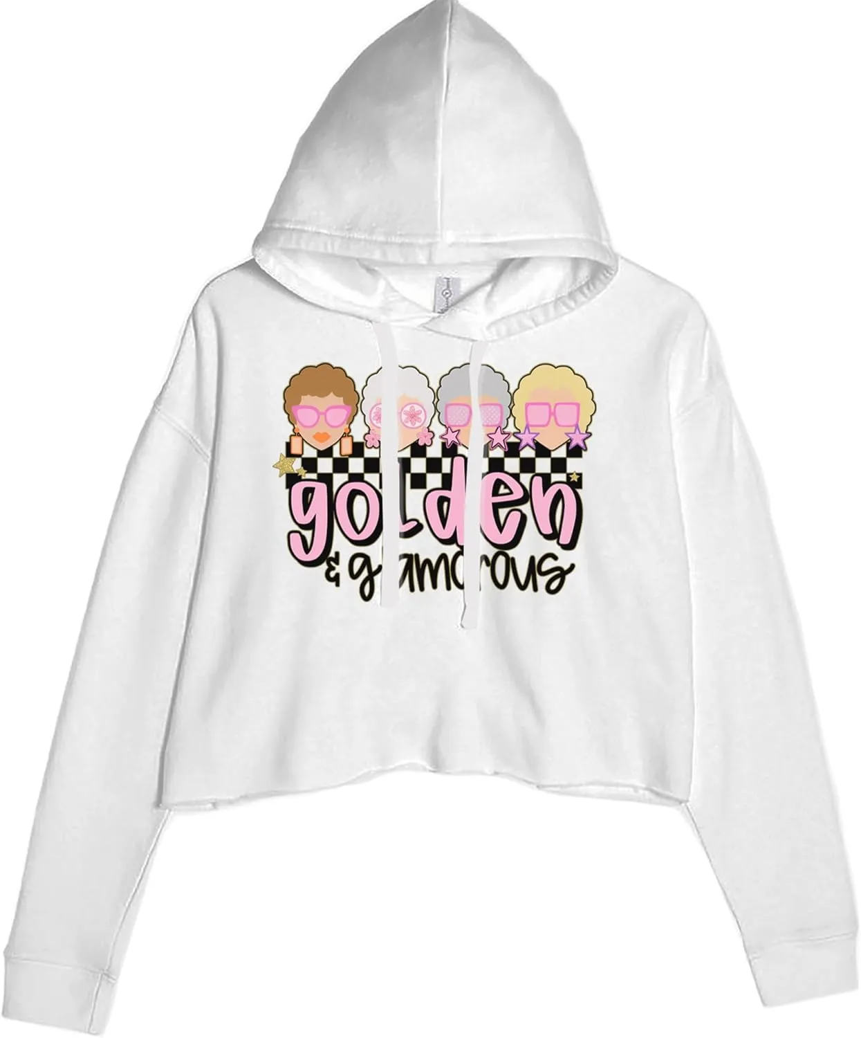 Cropped Fleece Hoodie Golden and Glamorous Golden Girls Ladies Large White