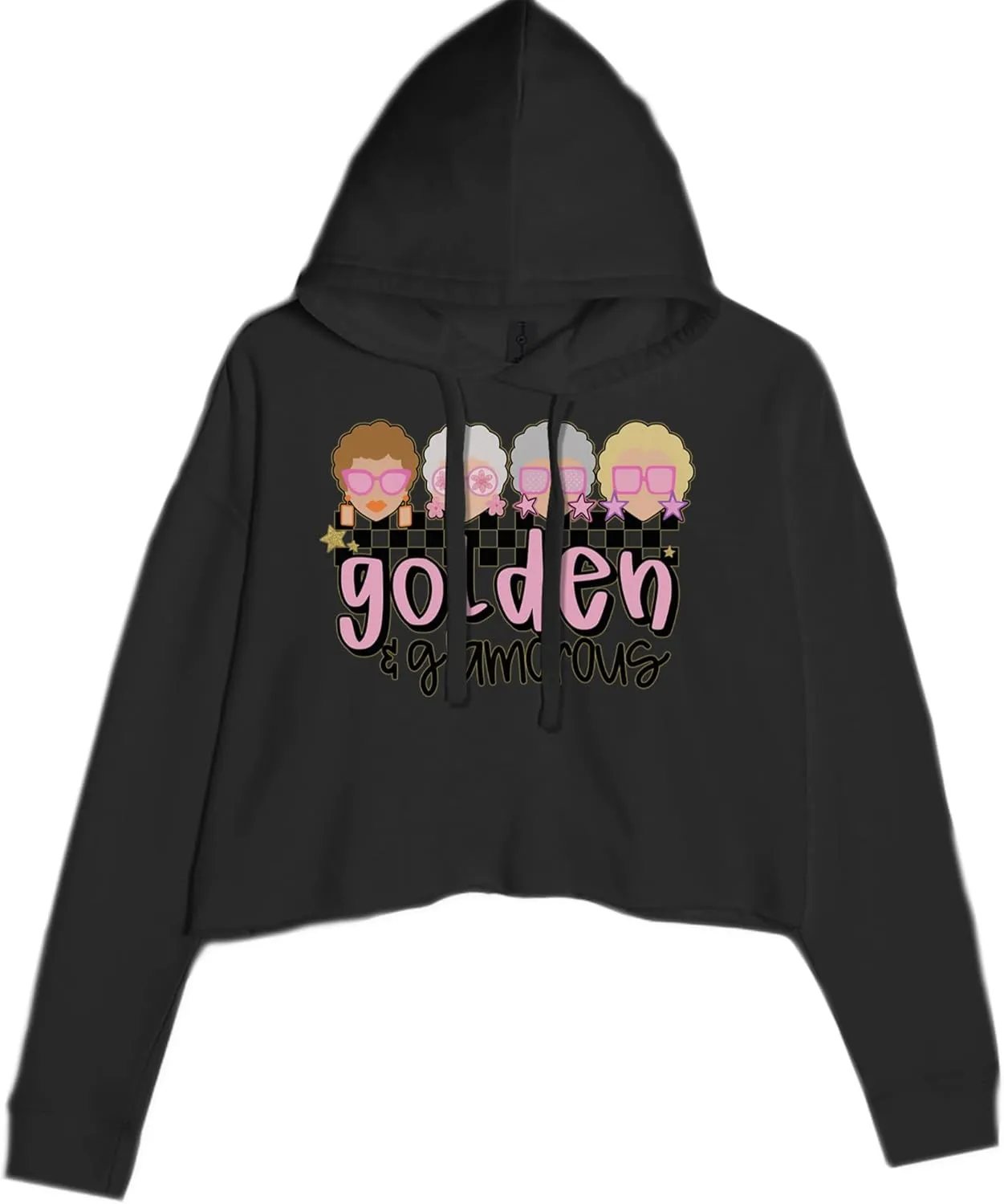 Cropped Fleece Hoodie Golden and Glamorous Golden Girls Ladies Medium Black