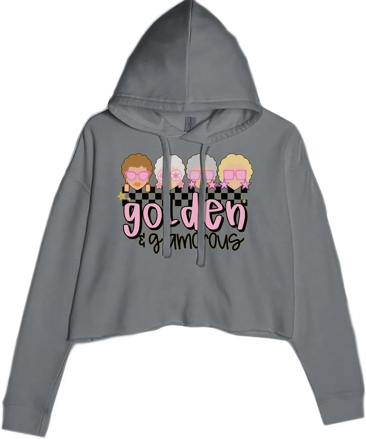 Cropped Fleece Hoodie Golden and Glamorous Golden Girls Ladies Medium Charcoal Grey
