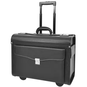 DR637 Durable Leather Cabin Wheeled Pilot Case Executive Laptop Bag Black