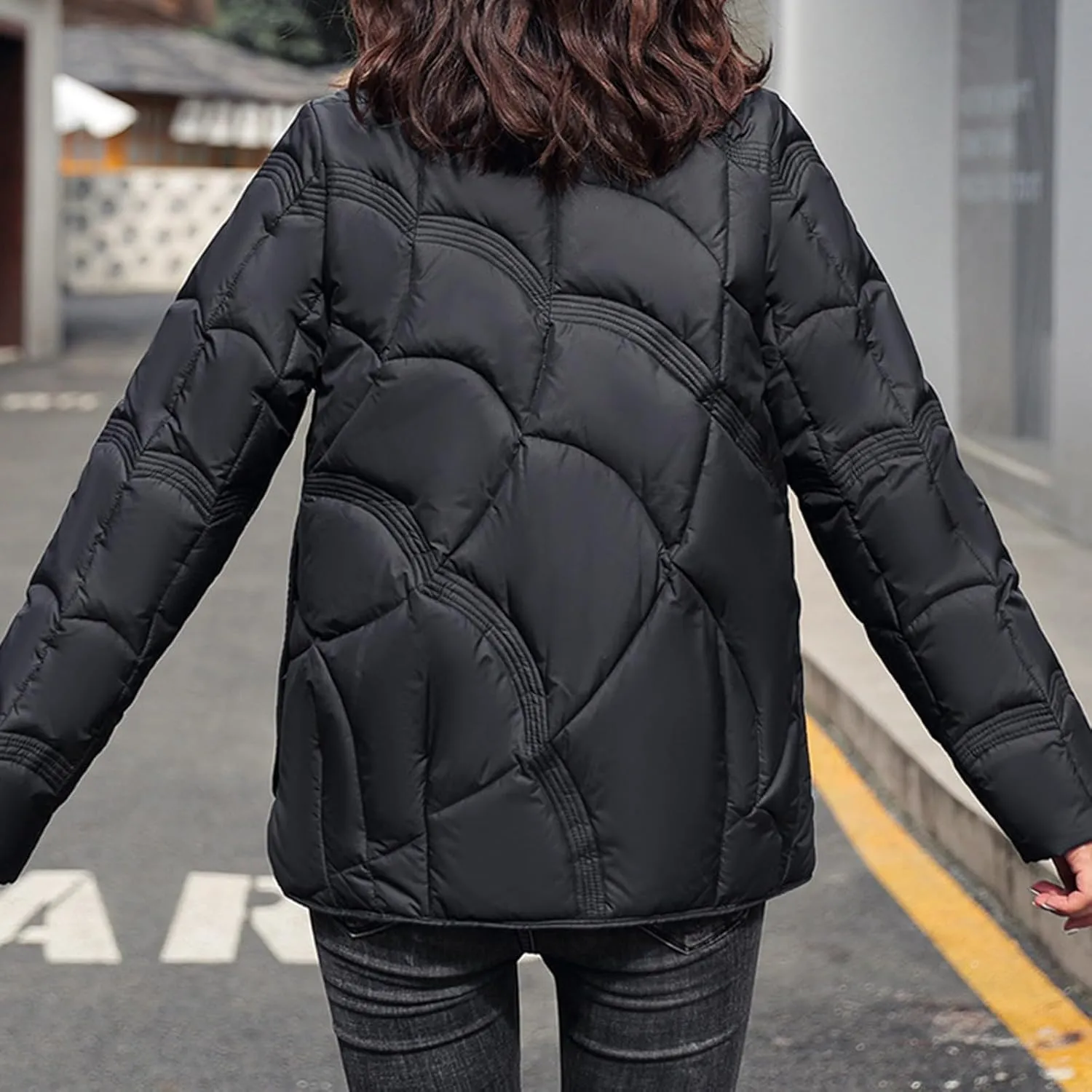 Fashion Solid Winter Button Padded Jacket for Womens Casual Loose Insulated Padded Coat Long Sleeve Pockets Overcoat