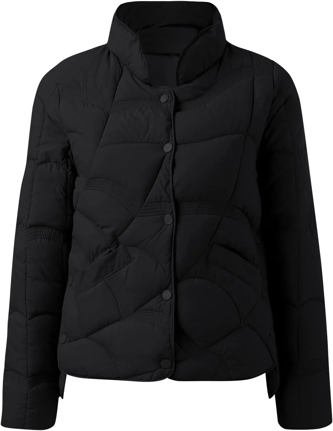 Fashion Solid Winter Button Padded Jacket for Womens Casual Loose Insulated Padded Coat Long Sleeve Pockets Overcoat