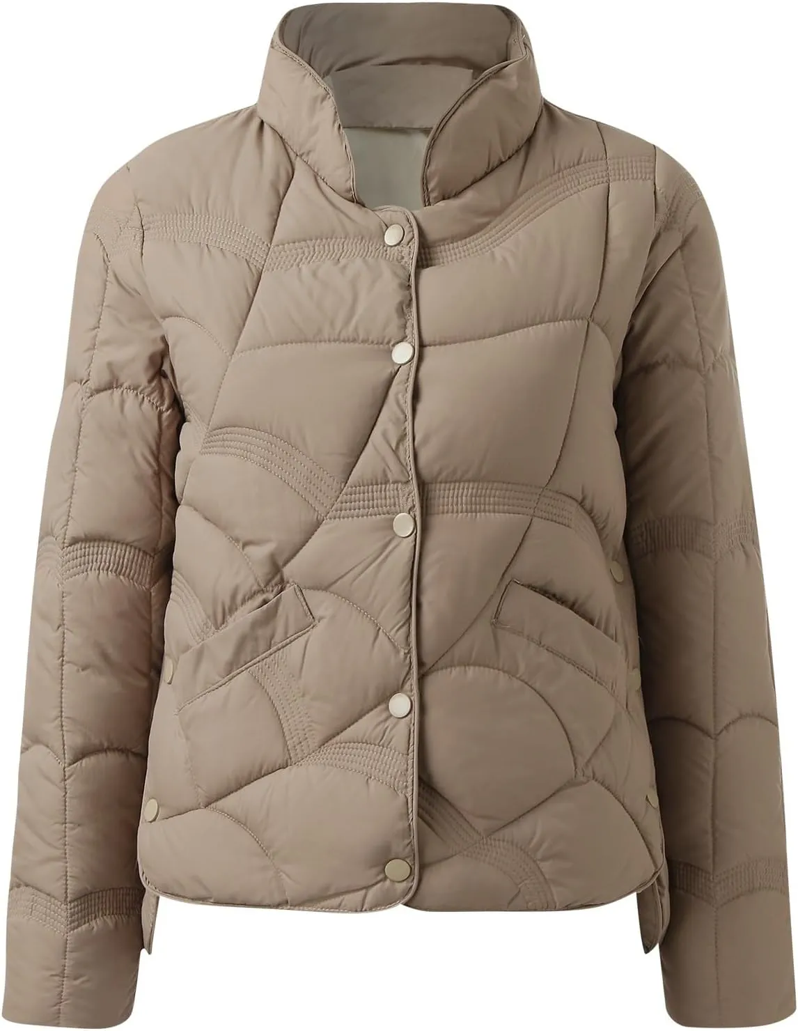 Fashion Solid Winter Button Padded Jacket for Womens Casual Loose Insulated Padded Coat Long Sleeve Pockets Overcoat