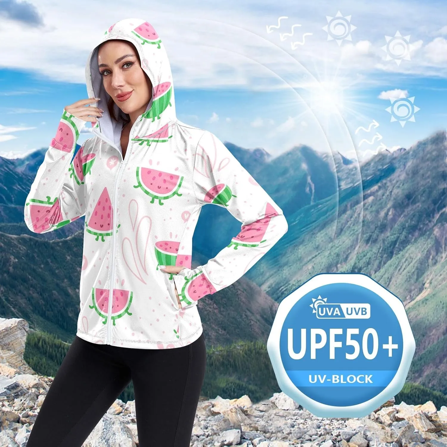 GAIGEO Orange Tropical Palm Leaves Women Jacket UPF 50  Summer Hoodies for Women, Cooling and Lightweight, S