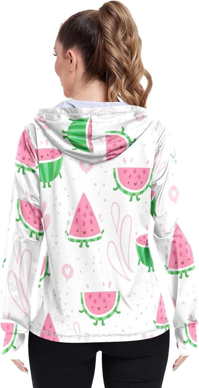 GAIGEO Orange Tropical Palm Leaves Women Jacket UPF 50  Summer Hoodies for Women, Cooling and Lightweight, S