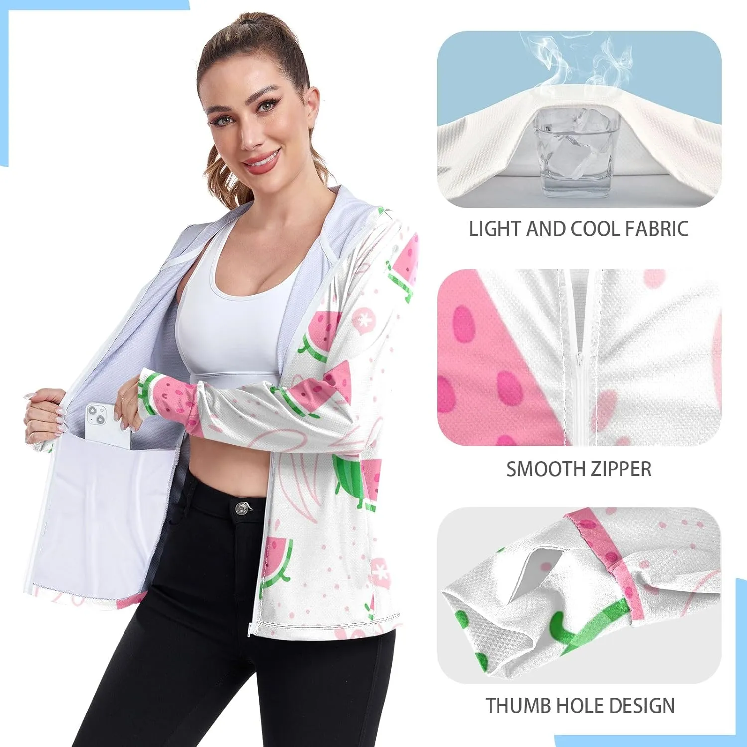 GAIGEO Orange Tropical Palm Leaves Women Jacket UPF 50  Summer Hoodies for Women, Cooling and Lightweight, S