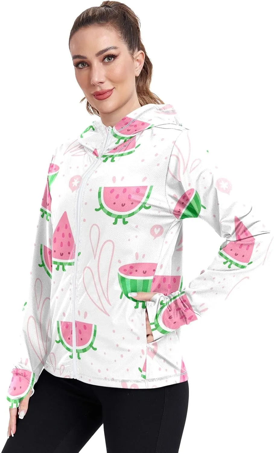 GAIGEO Orange Tropical Palm Leaves Women Jacket UPF 50  Summer Hoodies for Women, Cooling and Lightweight, S