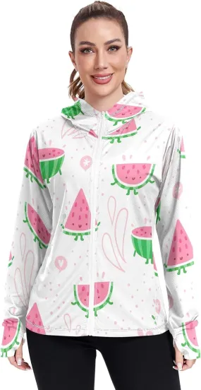 GAIGEO Orange Tropical Palm Leaves Women Jacket UPF 50  Summer Hoodies for Women, Cooling and Lightweight, S