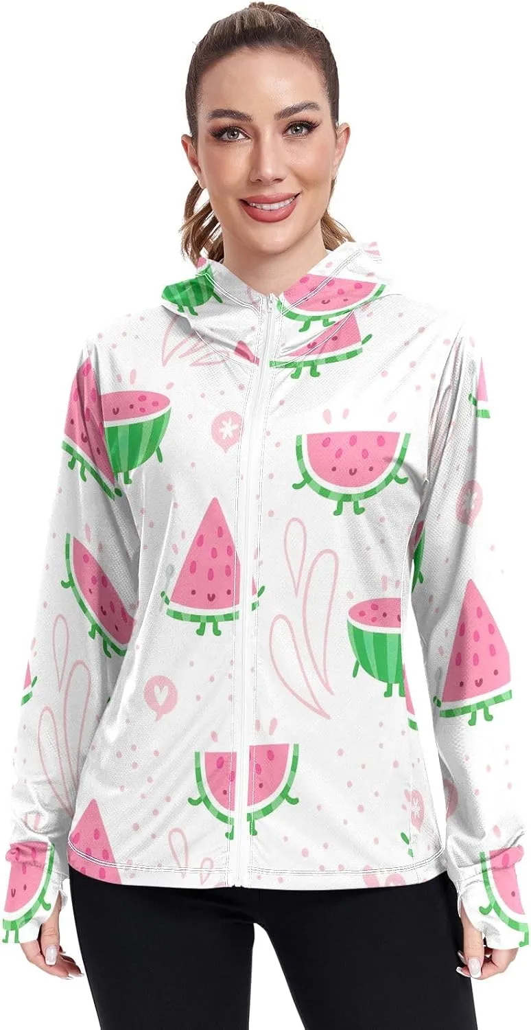 GAIGEO Orange Tropical Palm Leaves Women Jacket UPF 50  Summer Hoodies for Women, Cooling and Lightweight, S
