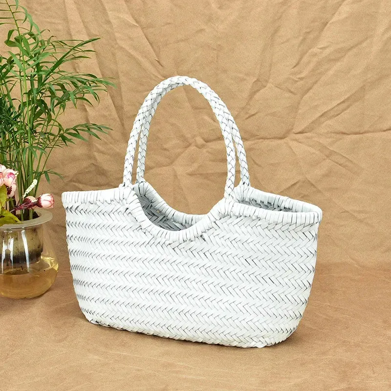 Genuine Leather Bag Weaving Casual Big Tote Purse Cowhide Handbags