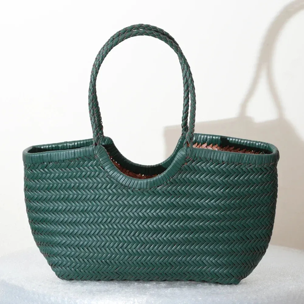 Genuine Leather Bag Weaving Casual Big Tote Purse Cowhide Handbags