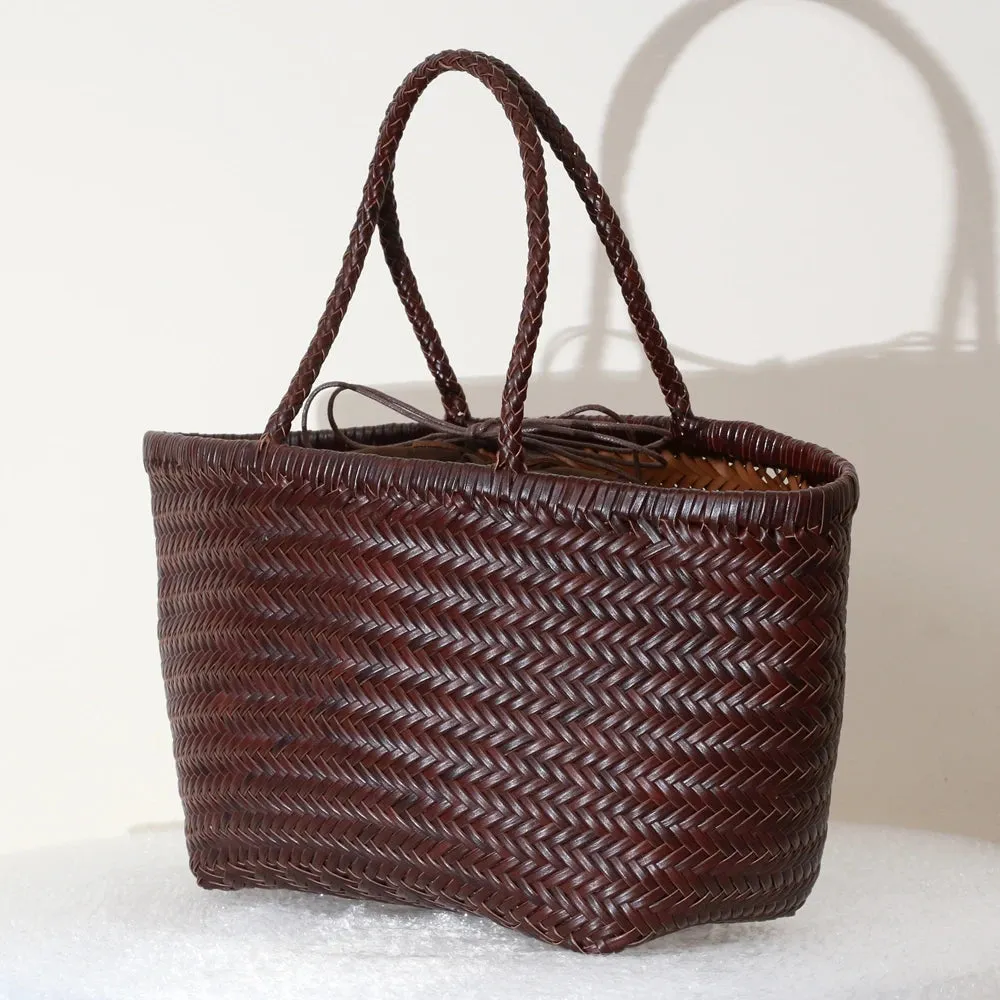 Genuine Leather Bag Weaving Casual Big Tote Purse Cowhide Handbags