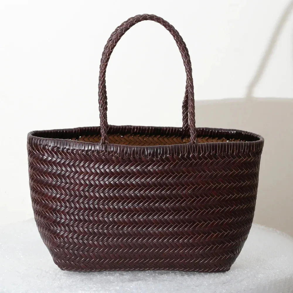Genuine Leather Bag Weaving Casual Big Tote Purse Cowhide Handbags