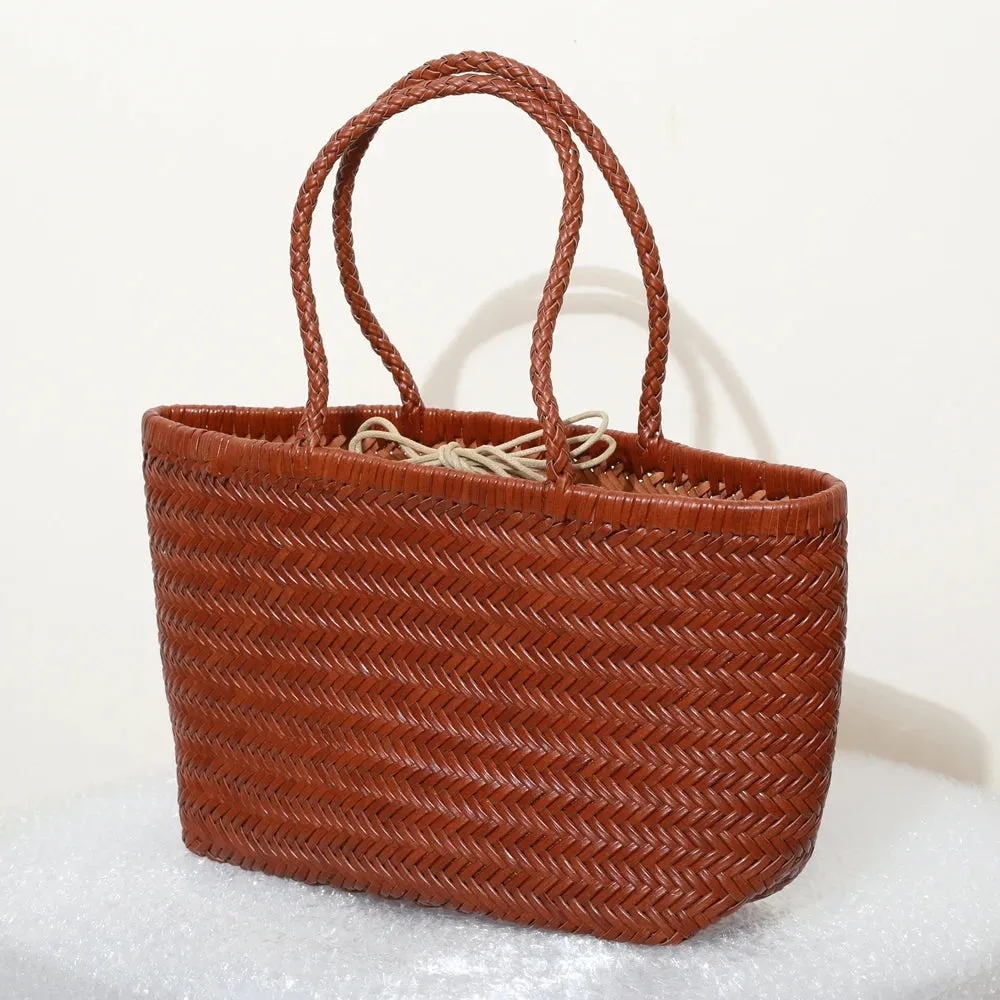Genuine Leather Bag Weaving Casual Big Tote Purse Cowhide Handbags